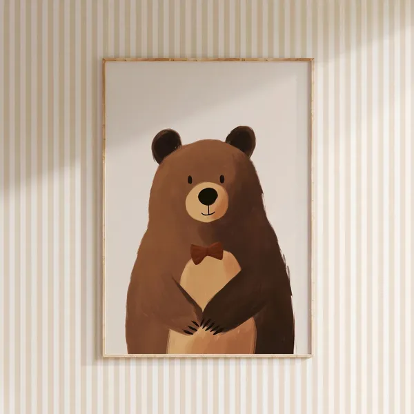 Nursery Bear With Bow, Woodland Animal Art Print