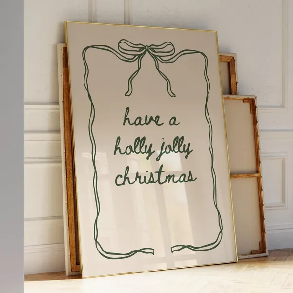 Holly Jolly Christmas Coquette Bow Art Print