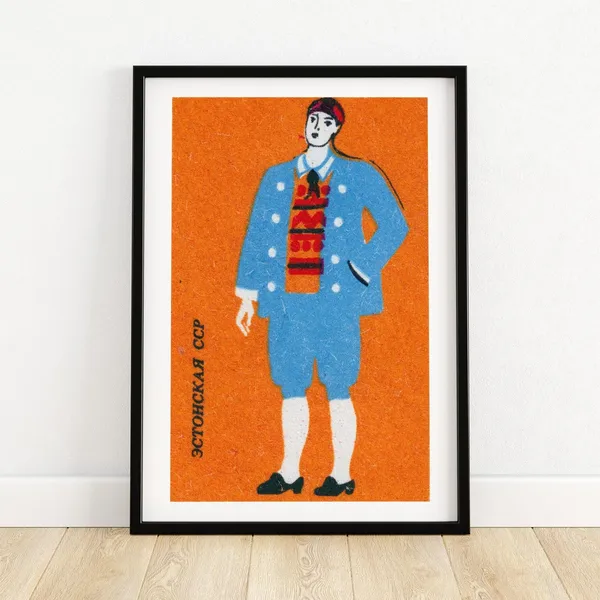 Estonian Man Matchbox Vintage Eastern Europe Poster