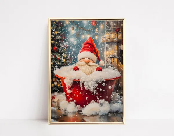 Gnome Bathing Christmas Funny Bathroom Art Print