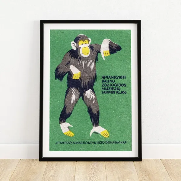 Chimpanzee Matchbox Print, Vintage Eastern Europe