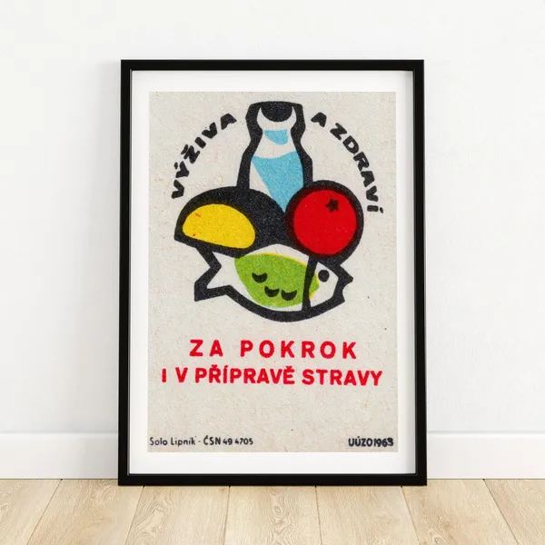 Bread Fish Vegetables and Milk Vintage Czech Poster Print