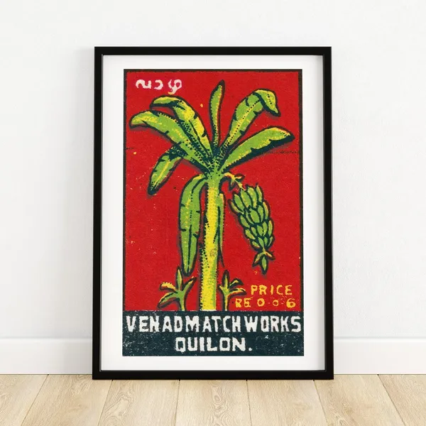 Banana Tree Matchbox Print, Vintage India Poster