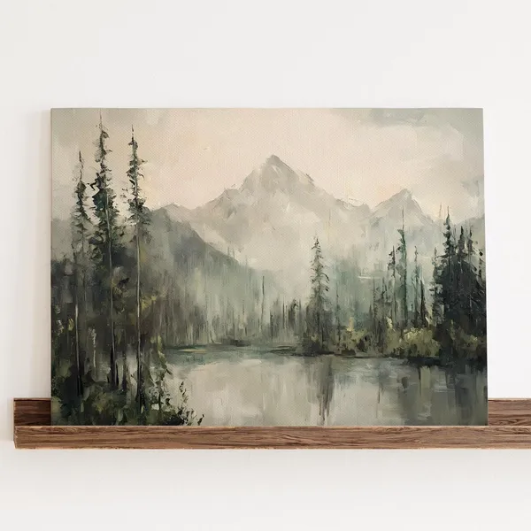 Forest Lake Landscape Art Print, Rustic Nature Decor