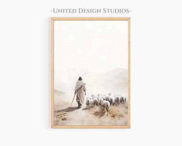 Jesus With His Flock Christian Sketch Art Print