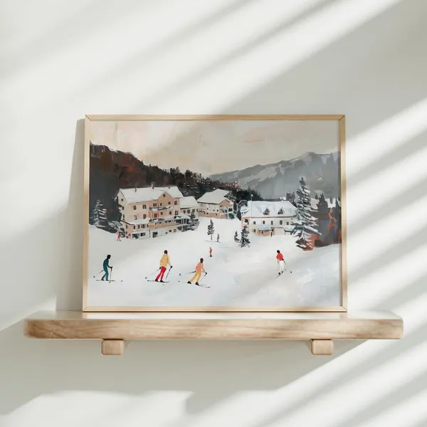 Retro Ski Resort Vintage Winter Landscape Art Print