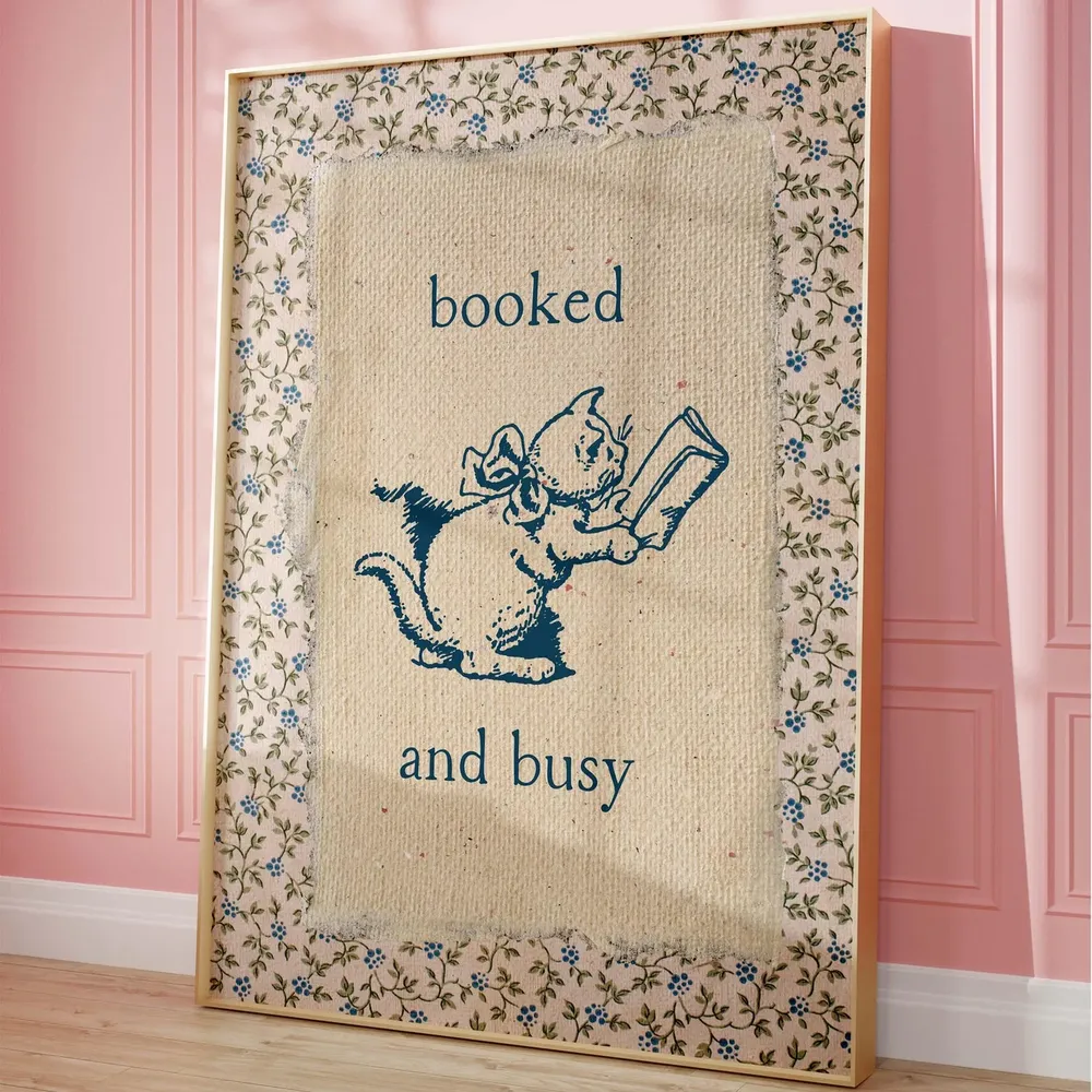 Vintage Book Art Cute Reading Poster Print