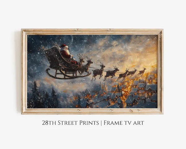Christmas Eve Santa's Sleigh Vintage Holiday Art Print