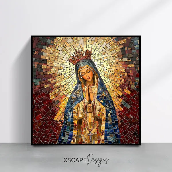 Blessed Virgin Mary Mosaic Art Print, Religious Decor