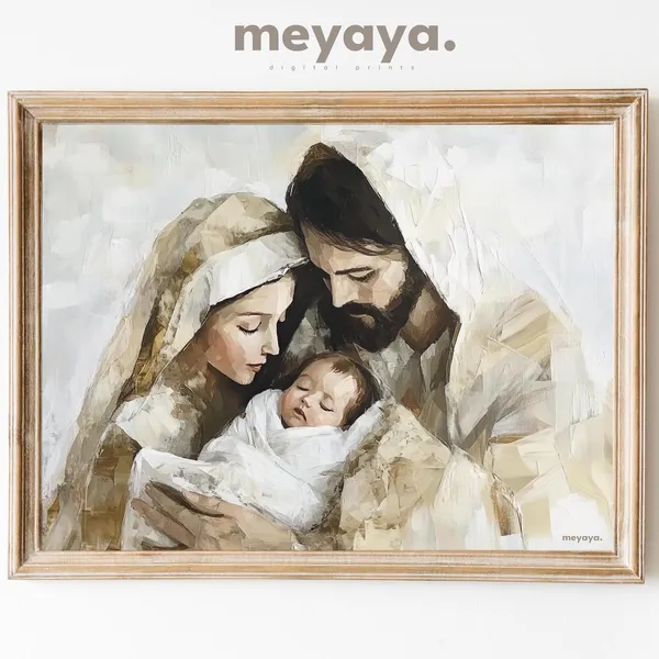 Nativity Scene Christian Art Print, Neutral Christmas