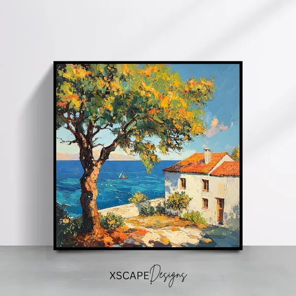 Mediterranean Coastal Landscape, Rustic Travel Poster