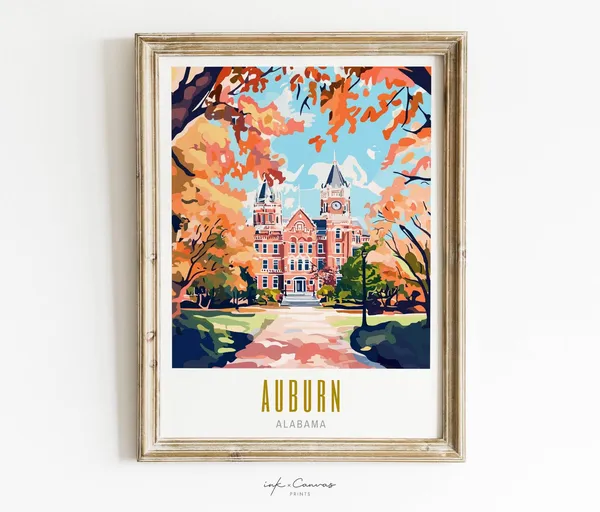Auburn Alabama Travel Poster, City Decor Art