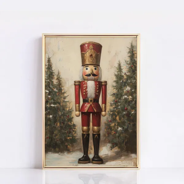Nutcracker Christmas Print, Vintage Farmhouse Style