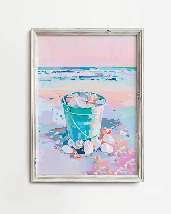 Sea Shell Bucket Coastal Pastel Art Print