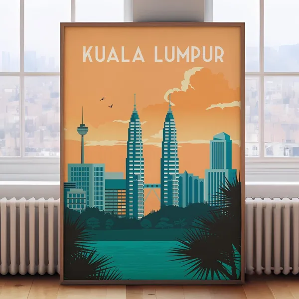 Kuala Lumpur Retro Travel Poster, City Print