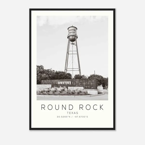 Round Rock Texas Travel Poster, Minimalist Photo Print