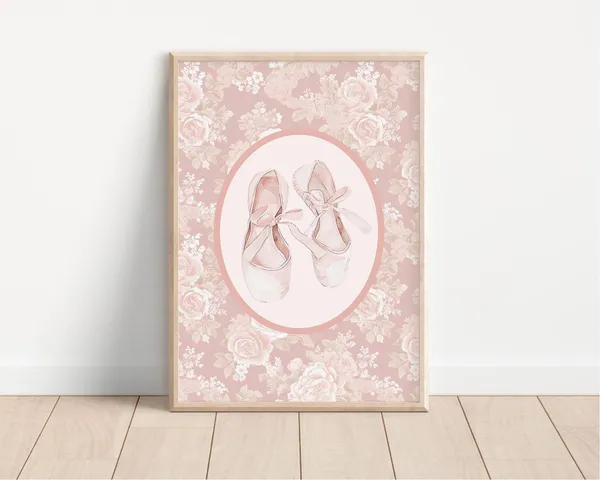 Vintage Ballet Shoes Floral Art Print, Cottagecore