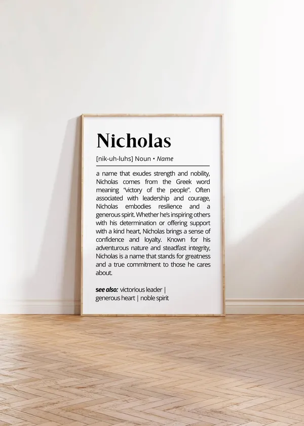 Nicholas Name Meaning Minimalist Typography Art Print