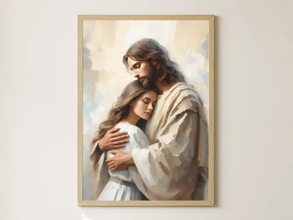Close To His Heart Jesus Hugging Woman Art