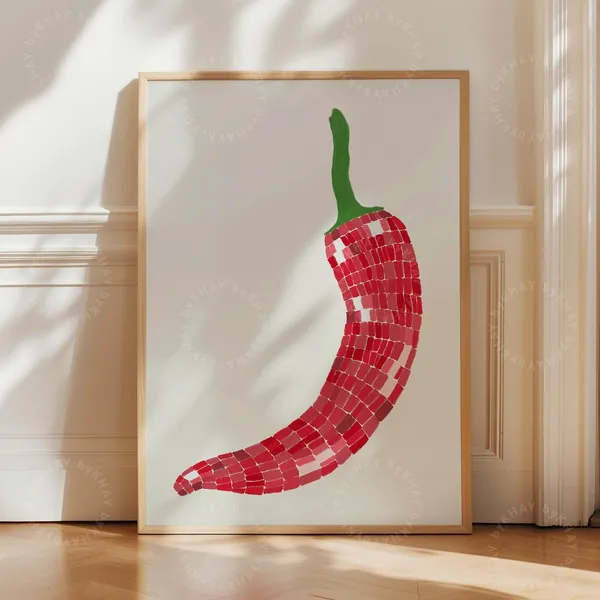 Disco Ball Chili Print, Retro Kitchen Poster