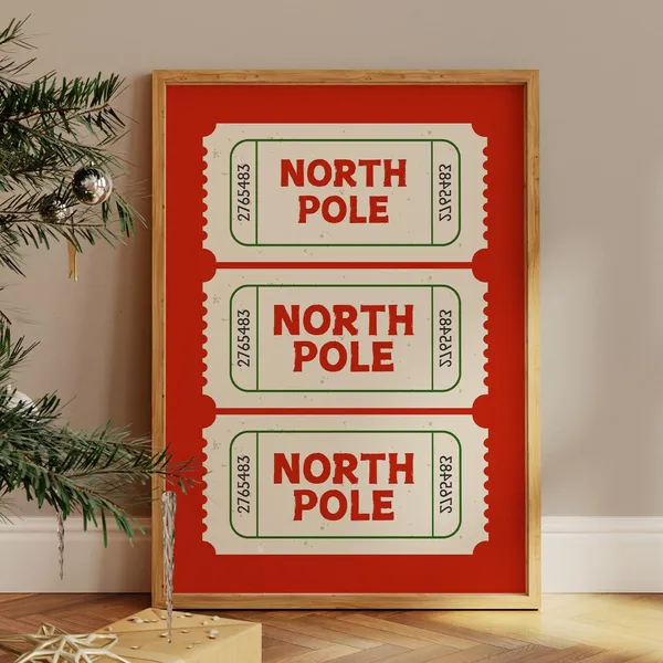 North Pole Ticket Cozy Winter Wall Art Print