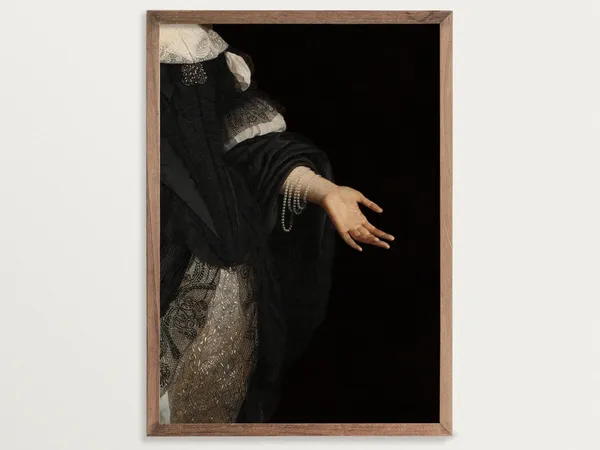 Moody Portrait Painting Print, Baroque Pearls Wall Art