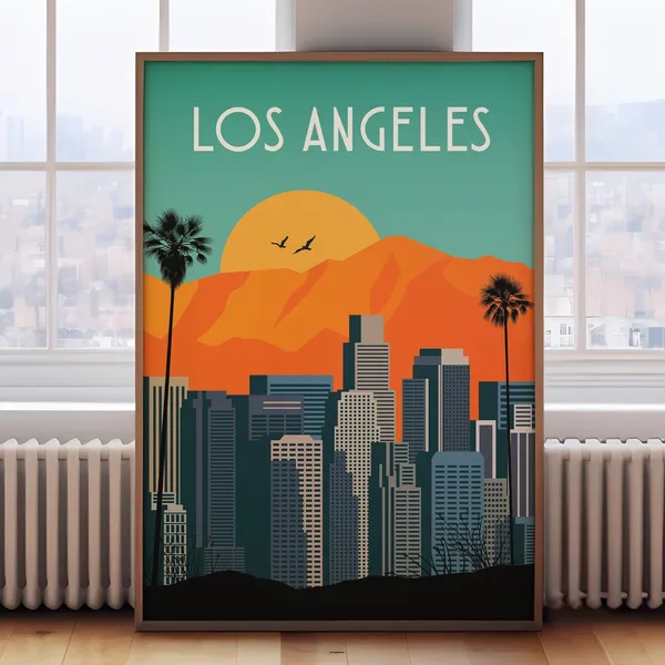Los Angeles Travel Poster, Retro California Art Print