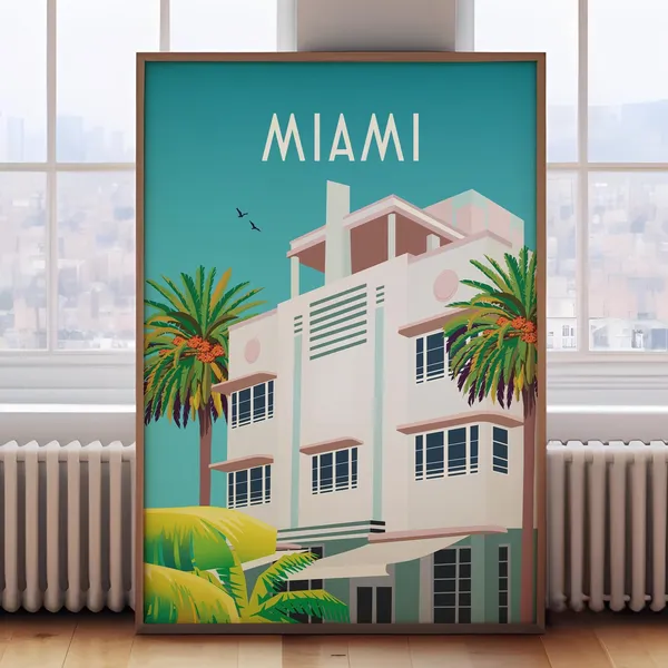 Miami Retro Travel Poster, City Wall Art Print