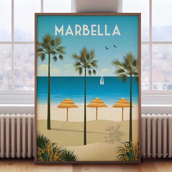 Marbella Retro Travel Poster, Spain Wall Art Print