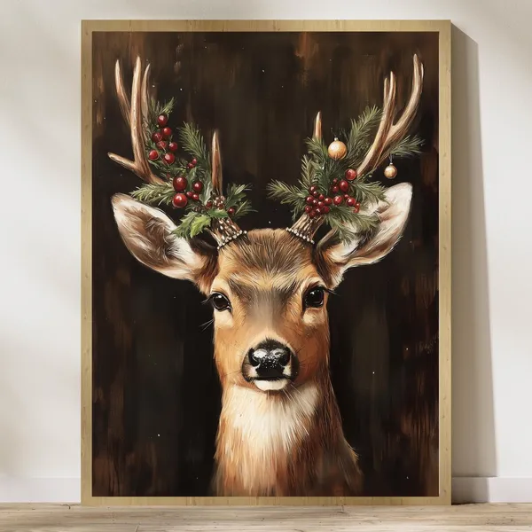 Christmas Reindeer Vintage Deer Print, Farmhouse Decor