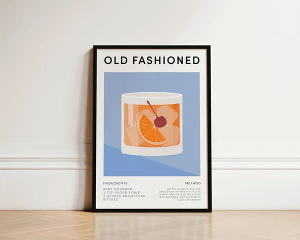 Old Fashioned Cocktail Art Print, Kitchen Bar Decor