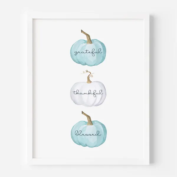 Grateful Thankful Blessed Pumpkins Art Print, Pastel Fall