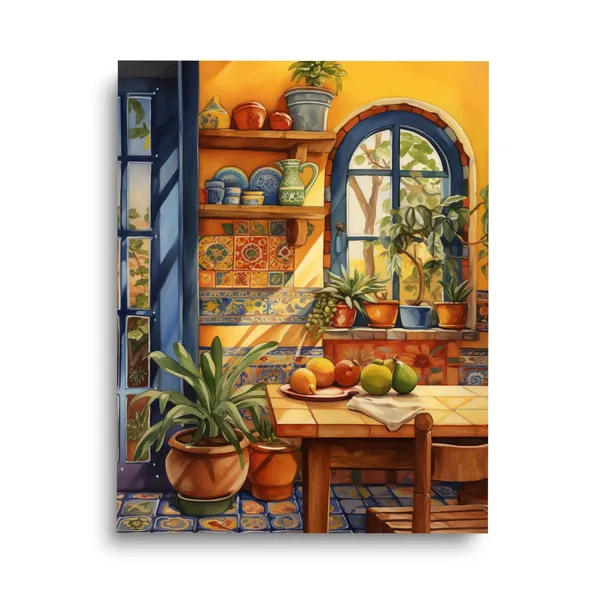 Traditional Mexican Kitchen Watercolor Art Print