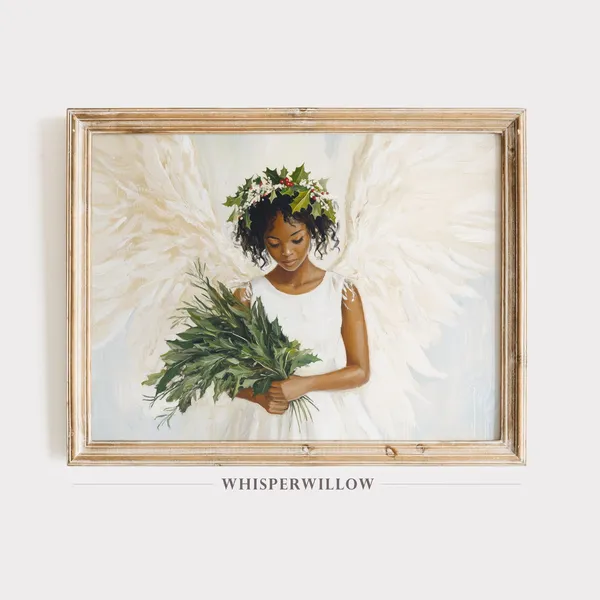 Angelic Christmas Angel Holly Painting Art Print