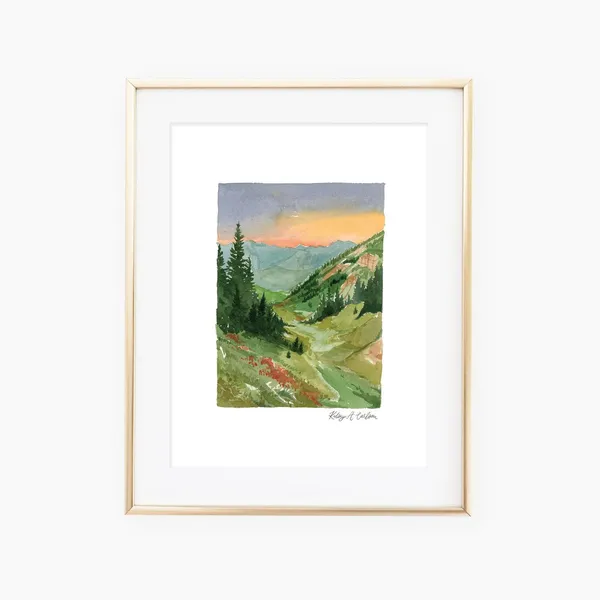Mt Timpanogos Sunrise Watercolor Landscape Art Print