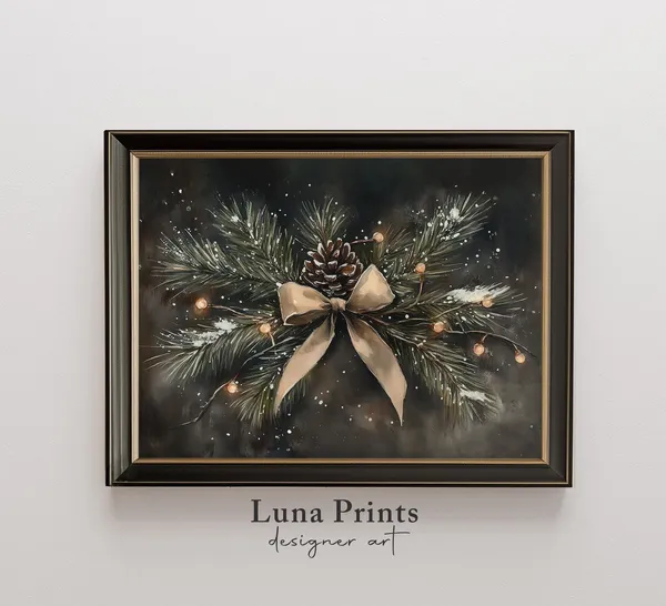 Dark Winter Botanical Christmas Pine Tree Art Print