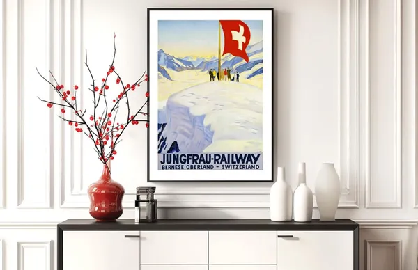 Jungfrau Railway Vintage Ski Poster, Switzerland
