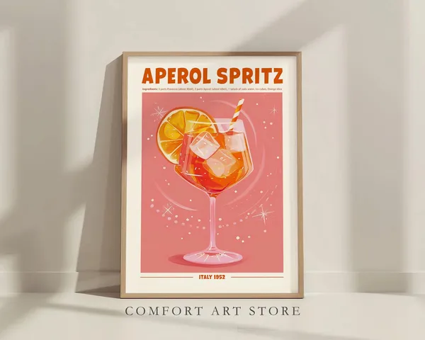Aperol Spritz Cocktail Retro Poster, Home Bar Decor