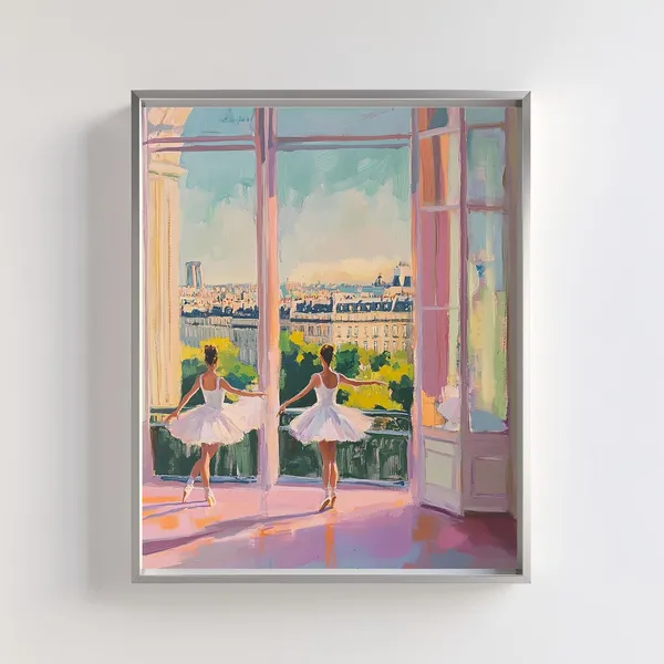 Ballerina Paris Cityscape, Ballet Dancer Art Print