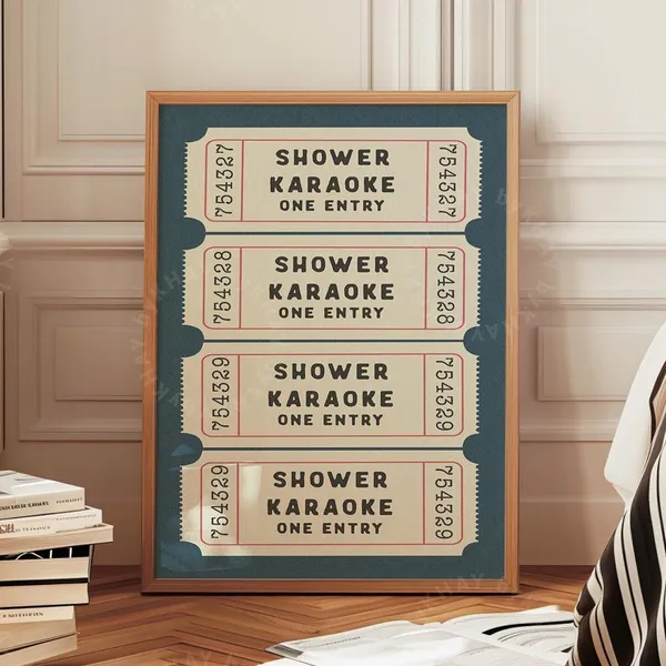 Shower Karaoke 4 Ticket Print, Retro Bathroom Wall Art