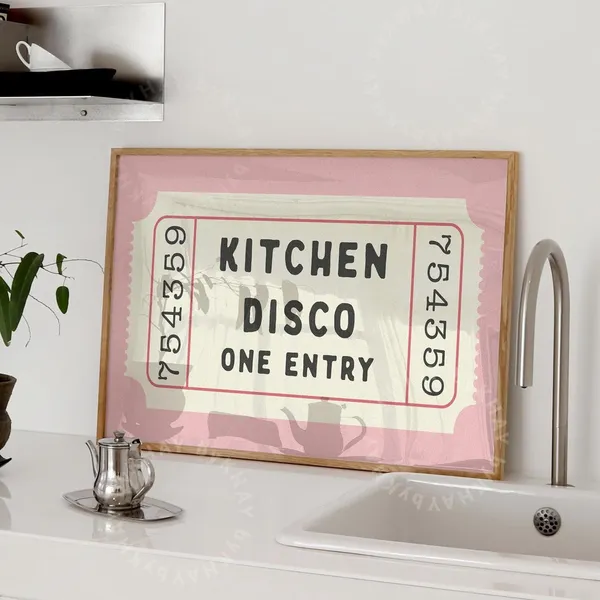Kitchen Disco Ticket, Pink Retro Aesthetic Art Print