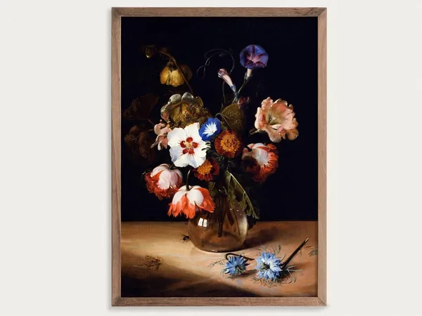 Dark Flower Print, Dutch Flower Painting Art Print