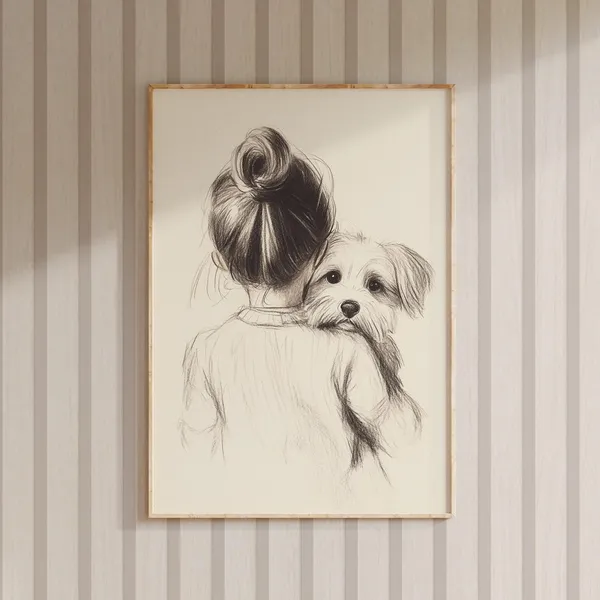 Girl and Dog Nursery Sketch Art Print