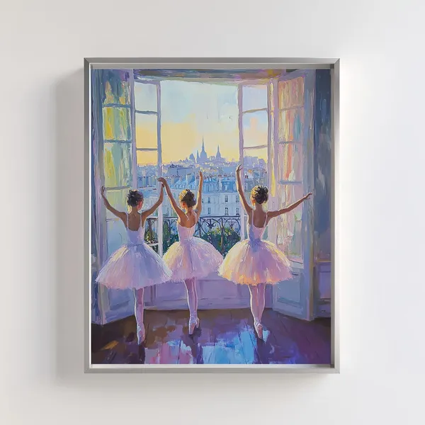 Ballerina Wall Art, Parisian Sunset Scene Art Print