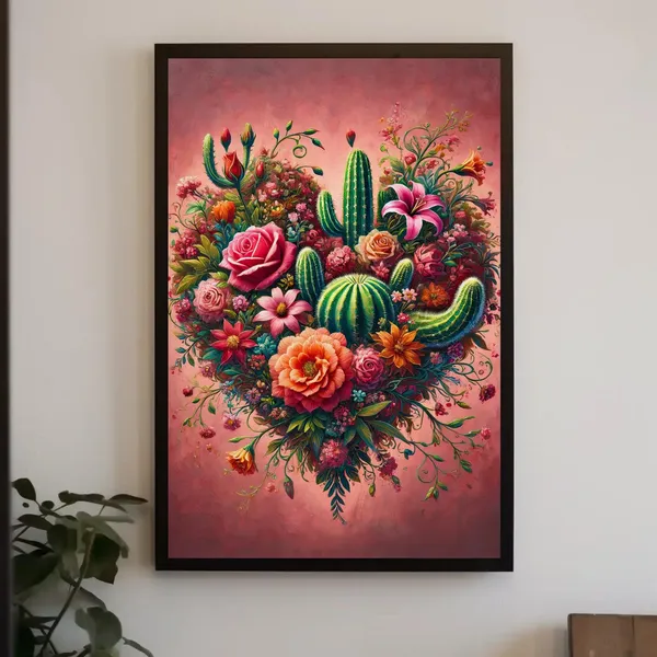 Mexican Corazon Blooming Heart Folk Art Print