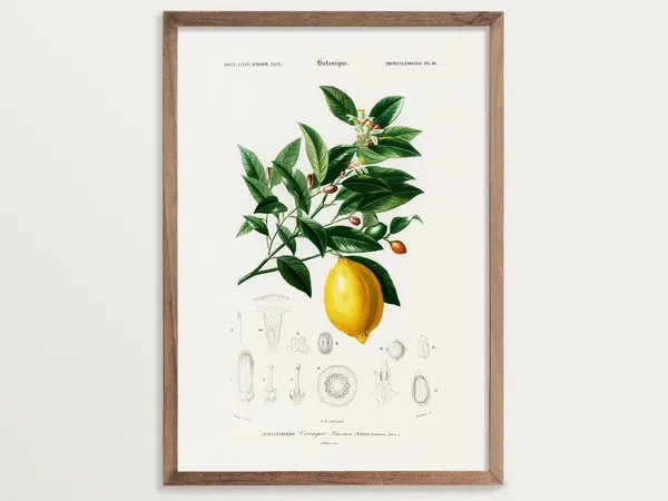 Lemon Botanical Vintage Kitchen Wall Art Print