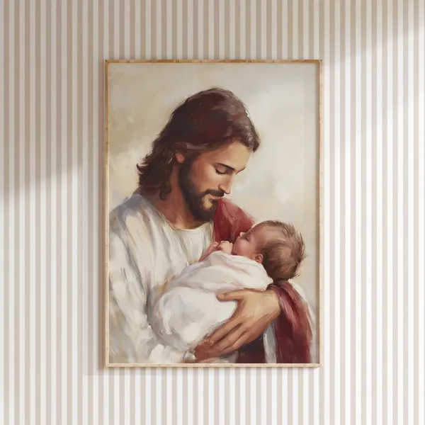 Jesus Holding Baby Art Print, Nursery Wall Decor