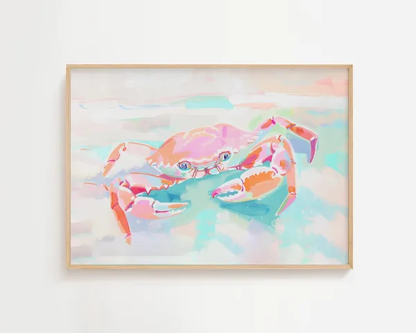 Pastel Sea Crab Art Print, Coastal Decor