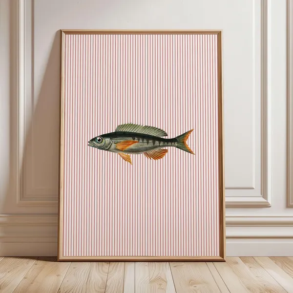 Sardines Trout Fish Kitchen Art Print, Striped Seafood Decor