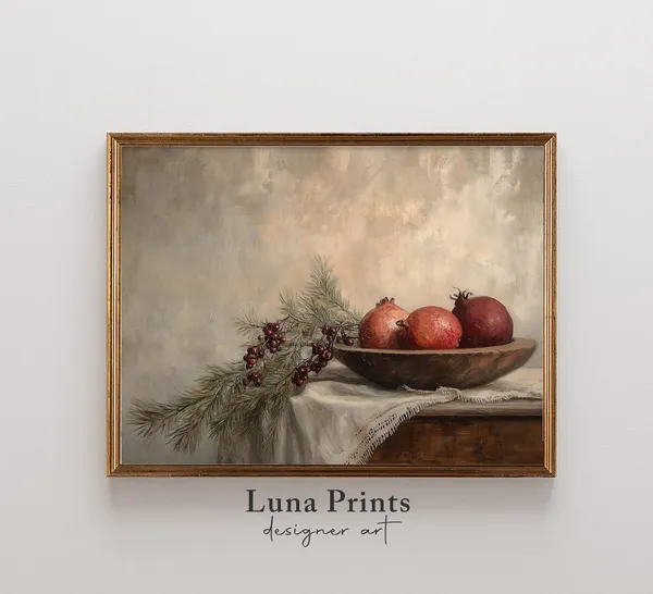 Pomegranate Vintage Fruit Art Print, Holiday Decor
